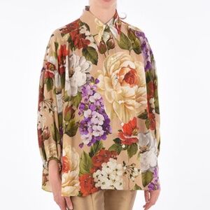 DOLCE & GABBANA SILK PRINTED BALLOON SLEEVE SHIRT SZ 14/16 Orig Price $1020